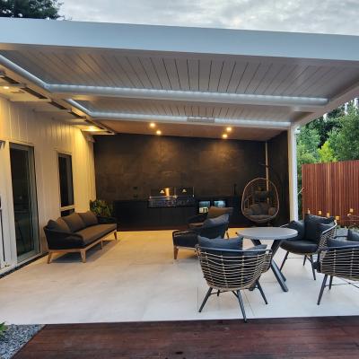 Double bank Louvre Roof attached to house Pacific Outdoor Solutions